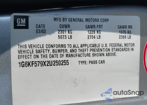 2002 Cadillac Deville Dts из США, поврежденный, VIN 1G6KF579X2U250255